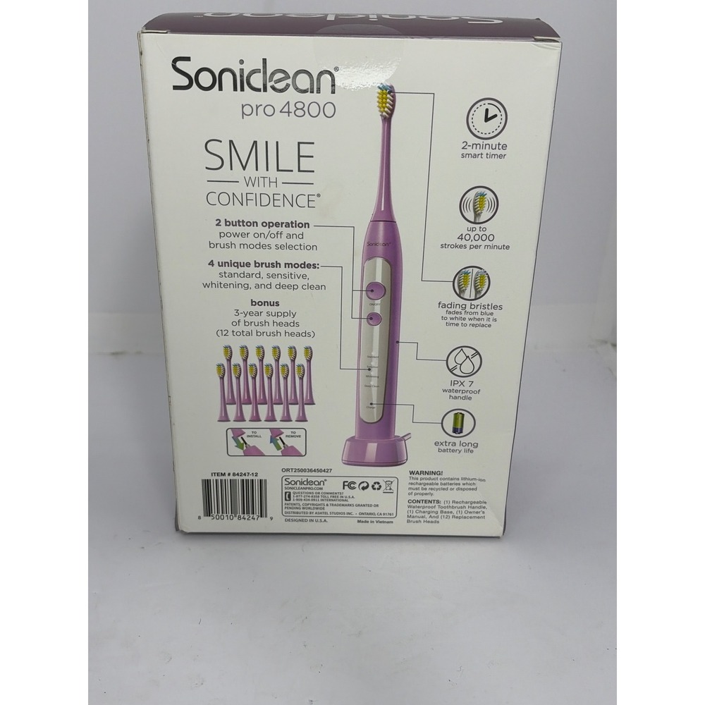 Soniclean Pro 4800 Rechargeable Toothbrush Lilac Purple with 12 Brush Heads